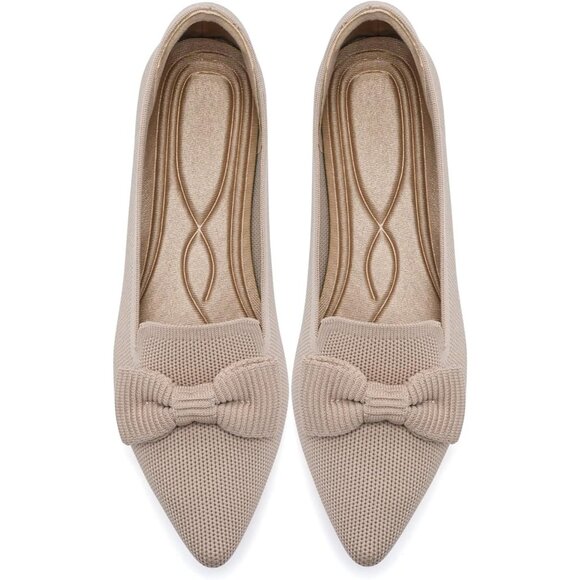 Women Nude Pointed Toe Dressy Comfortable Knit Breathable Mesh Ballet Flats - Picture 1 of 7